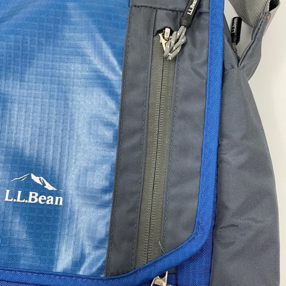 LL Bean Messenger Crossbody Bag Tablet Field Rip Stop Travel Blue Gray Black - Picture 5 of 12